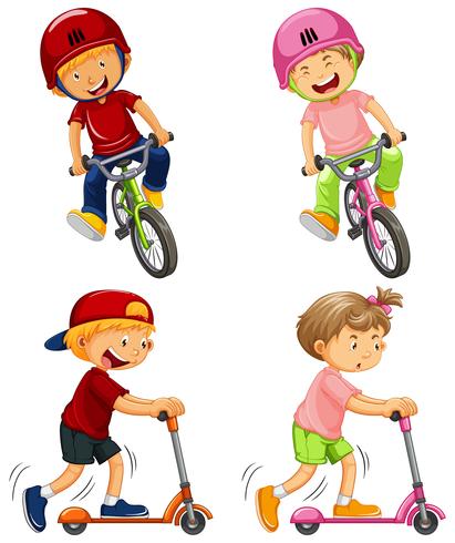 Urban Boys Riding Bicycle and Kick Scooter vector