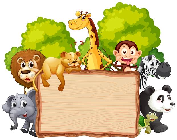 Wild animal on wooden banner vector