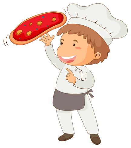 Chef italiano haciendo pizza vector