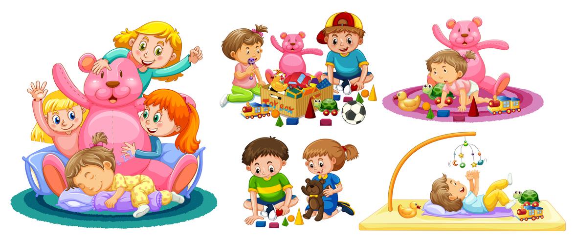 Kids Playing with Toys on White Background vector