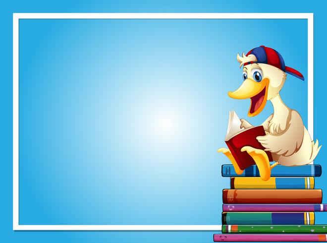 Frame template with duck reading book vector