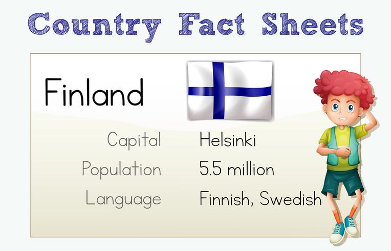 Finland country fact sheet with boy and flag vector