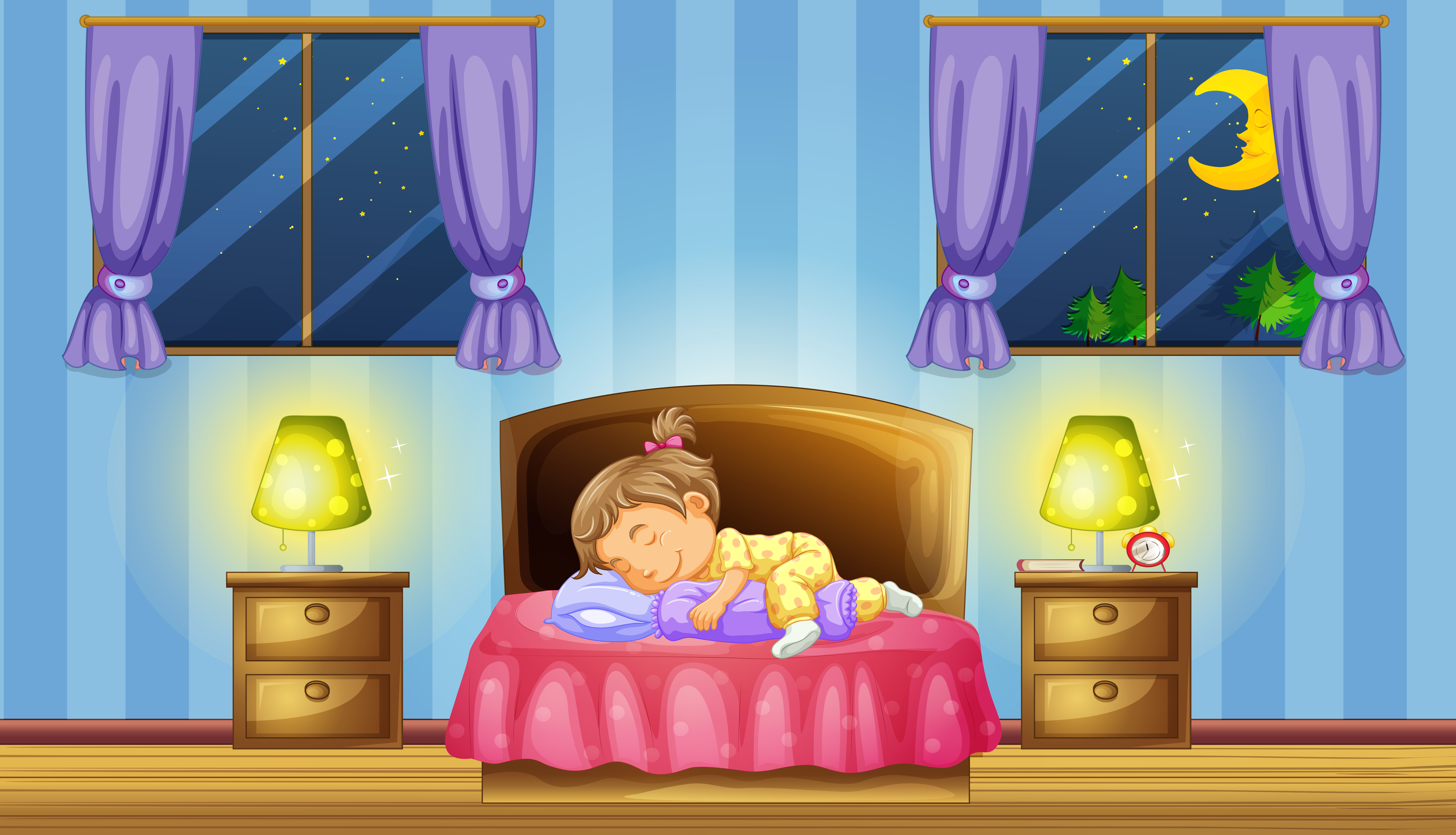 Little girl sleeping on pink bed 433525 Vector Art at Vecteezy