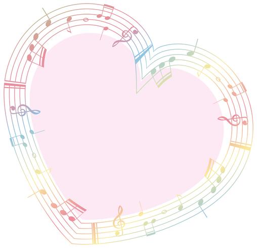 Plantilla de borde con notas musicales en forma de corazón vector