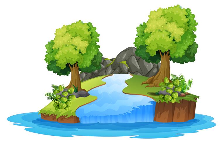 Conjunto de paisaje de río aislado vector