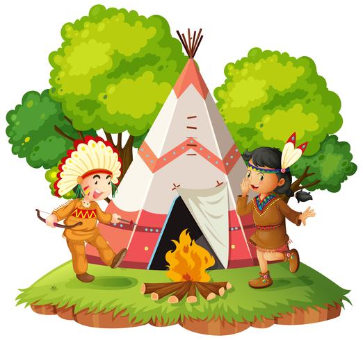 Native Americans nect to teepee vector