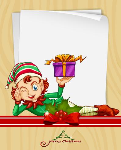 Christmas card with elf and present vector