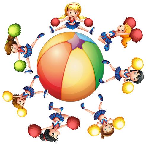 Cheerleaders around the beach ball vector