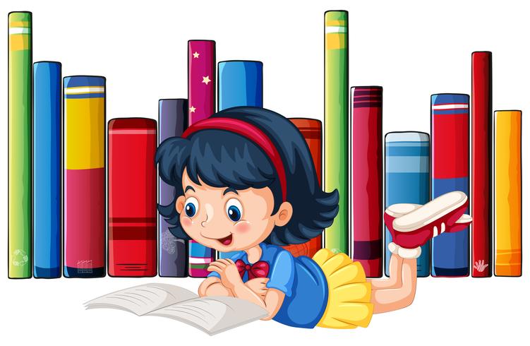 Cute girl reading books vector