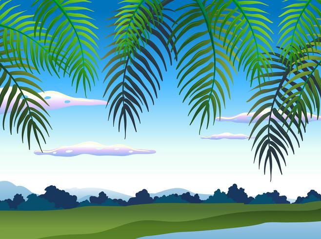 Hermoso paisaje de la naturaleza bajo el árbol vector