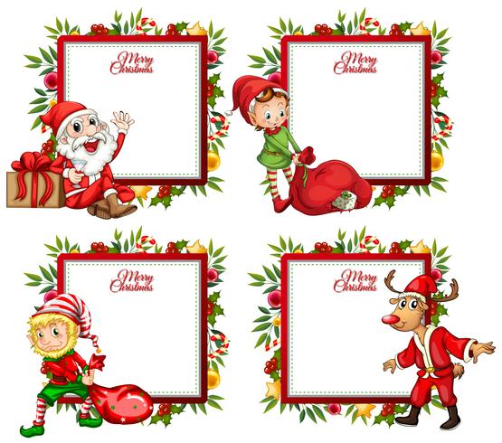 Four border template with santa and elf vector
