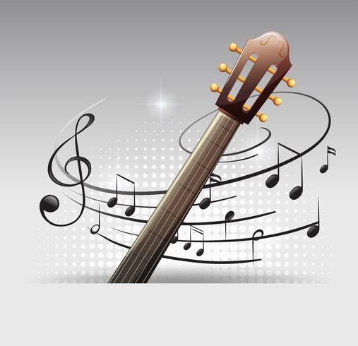 Diseño de fondo con guitarra y notas musicales. vector