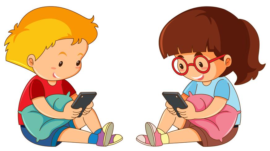 Boy and girl playing mobile phone vector