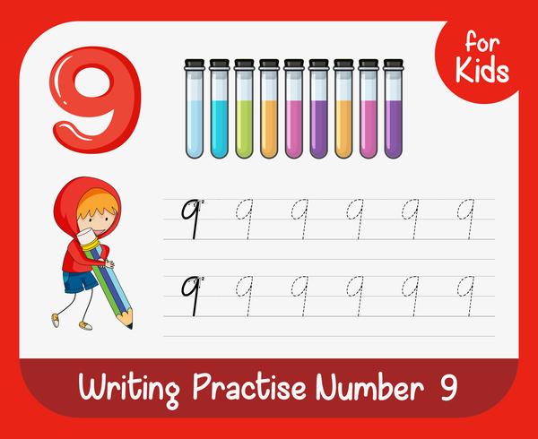 Number nine tracing worksheets vector