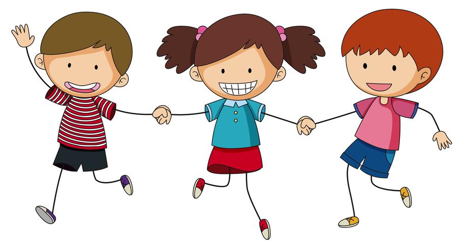 Tres niños tomados de la mano vector