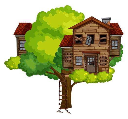 Old treehouse on the tree vector