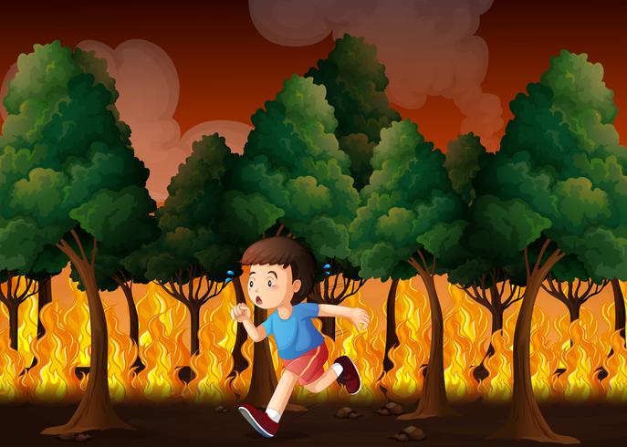 Boy running away from fire vector