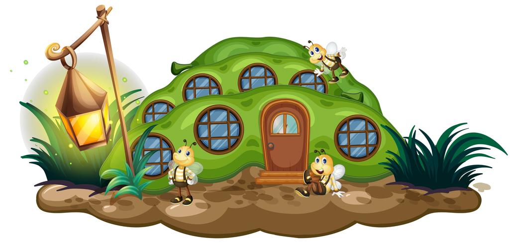 Greenpea house with bees in garden vector
