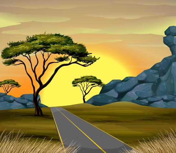 Scene of road at sunset vector