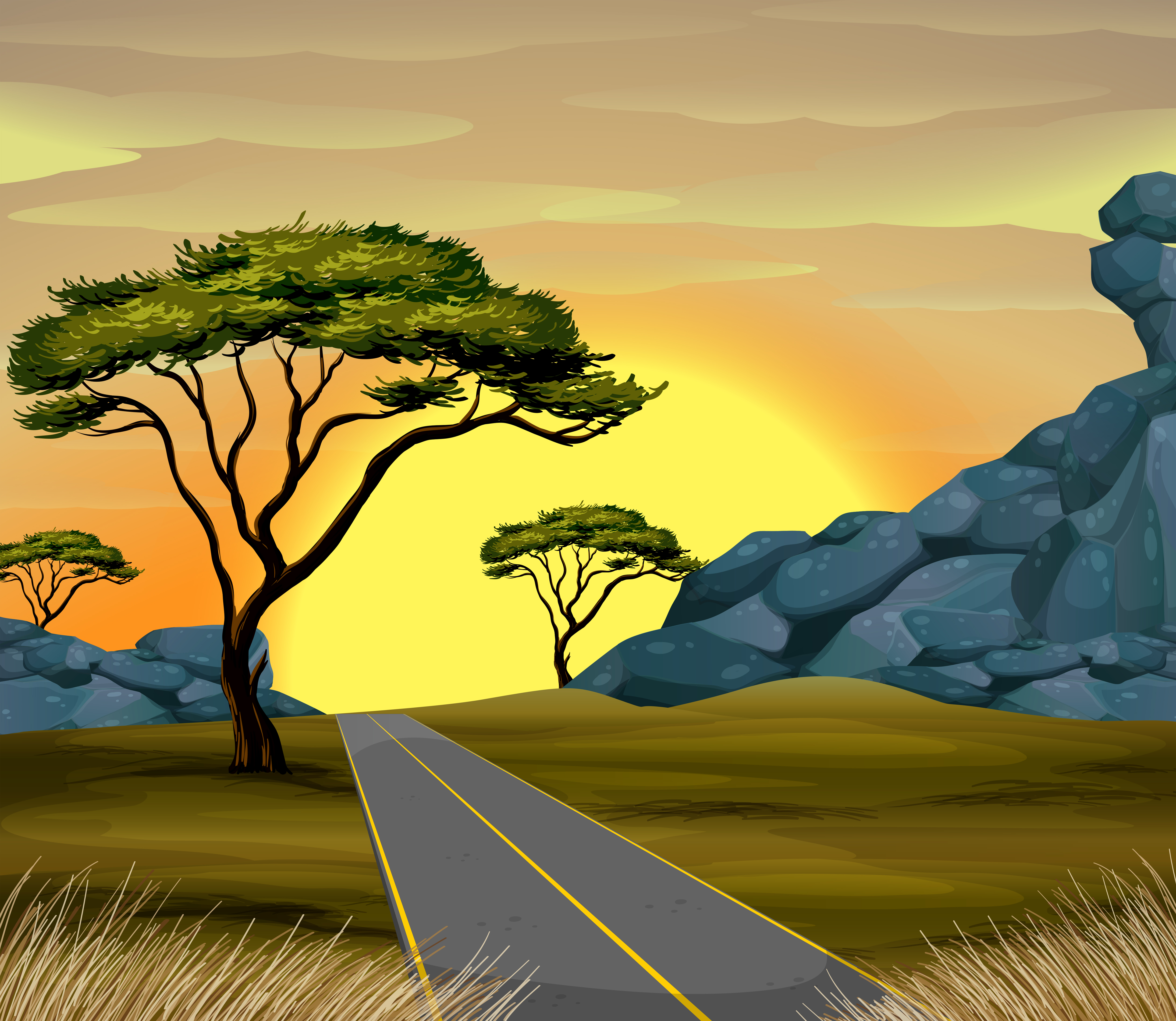 Download Scene of road at sunset - Download Free Vectors, Clipart Graphics & Vector Art