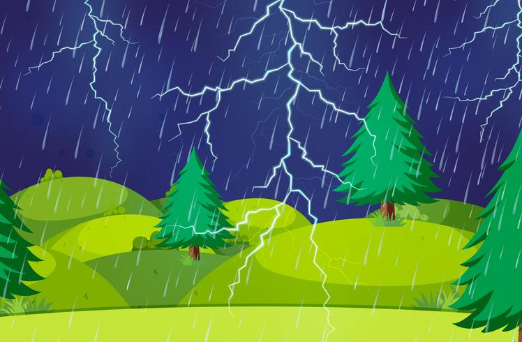 A thunderstorm nature scene vector