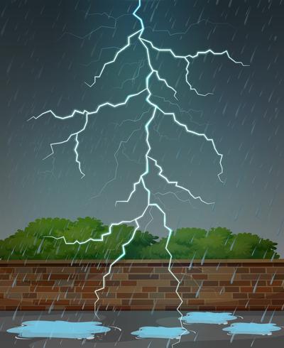 Lightning and rainning at night vector