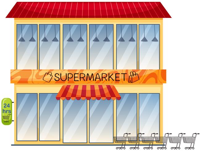 A supermarket building on white background vector