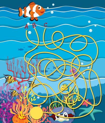 Maze game with fish and coral reef vector