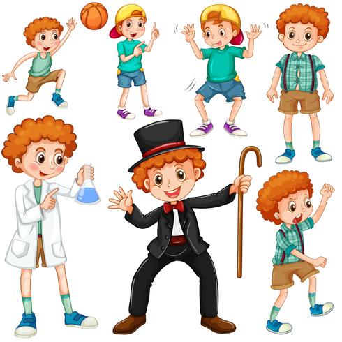 Boy doing different activities vector