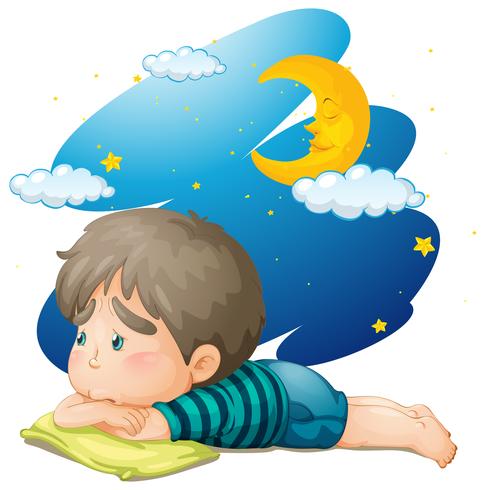 Niño pequeño sintiéndose cansado en la noche vector