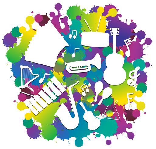 Background with silhouette musical instruments vector