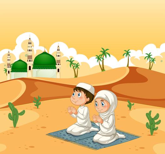 A muslim couple at desert vector