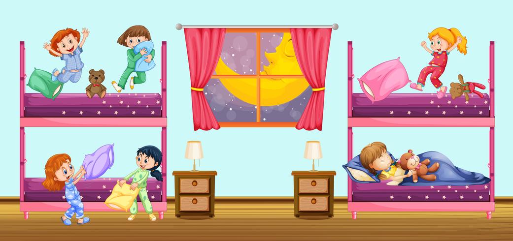 Niños durmiendo en el dormitorio. vector