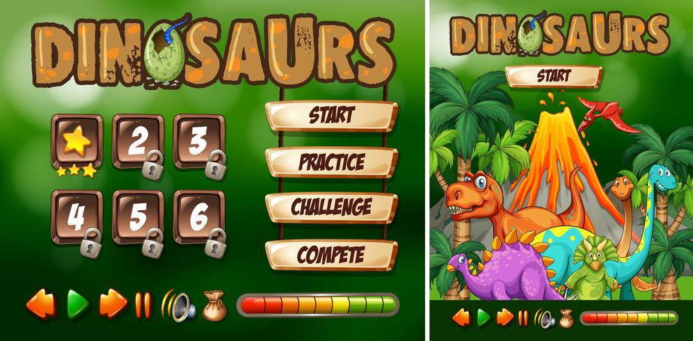 Plantilla de juego con tema de dinosaurio vector