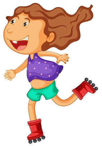 Little girl rollerskates on white background vector