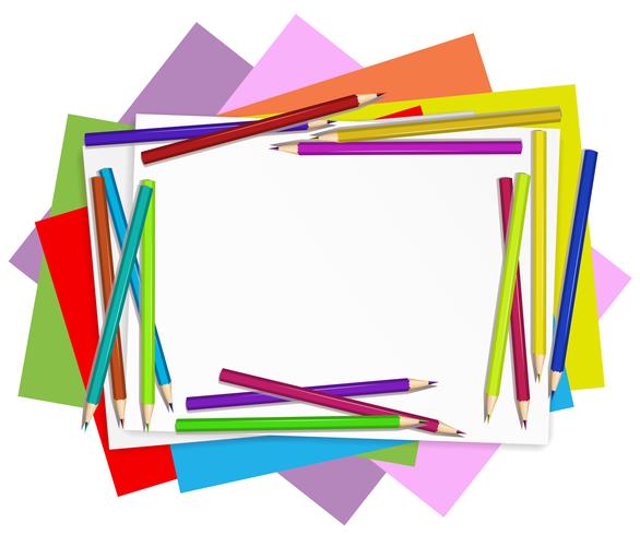 Empty papers with colourful pencils vector