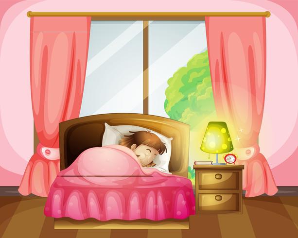 Una niña durmiendo en una cama vector