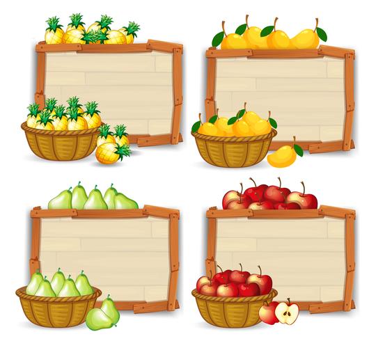 Fruta en banner de madera vector