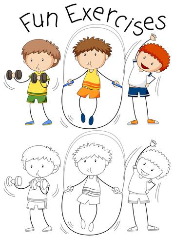 Set of doodle people excercise vector