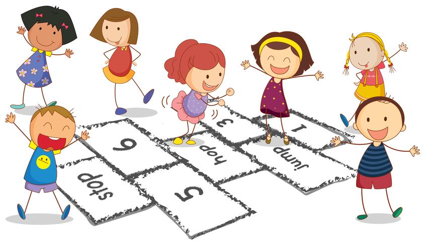 Children and hopscotch vector