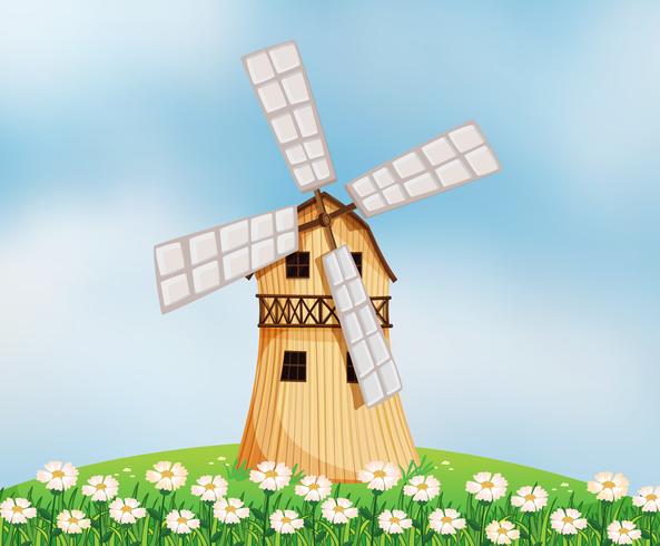 A barn with a windmill vector