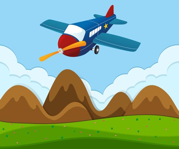 Airplane flying over the green landscape vector