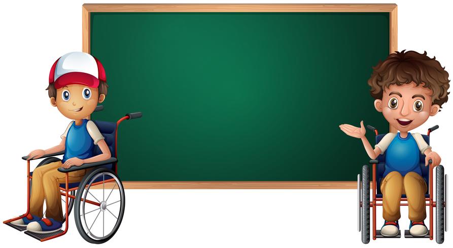 Two boys on wheelchairs by the board vector