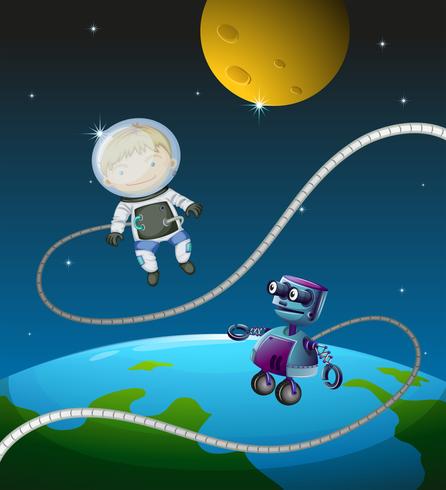 An astronaut and a robot vector