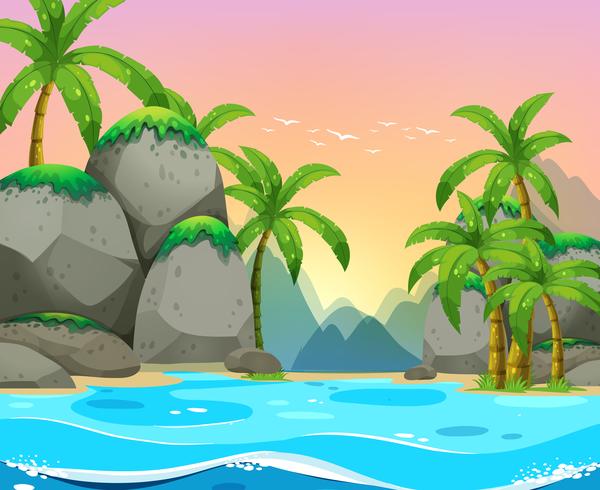 Beach view at sunset vector