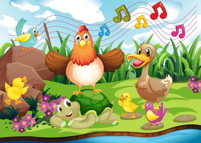 Animals singing at the riverbank vector