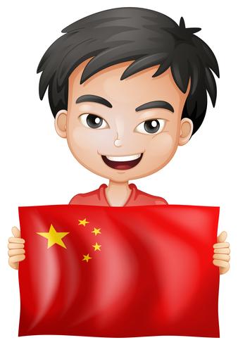 Niño feliz y bandera de china vector