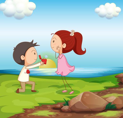 A boy making a marriage proposal at the riverbank vector