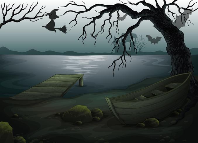 A wooden boat under the tree vector