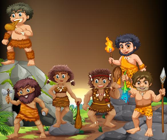 Cave people living in the cave vector